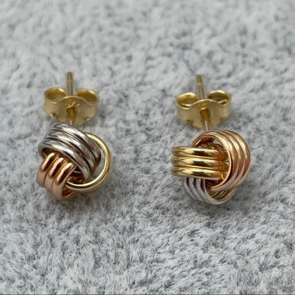14k Three Colored  Gold Love Knot Stud Earrings